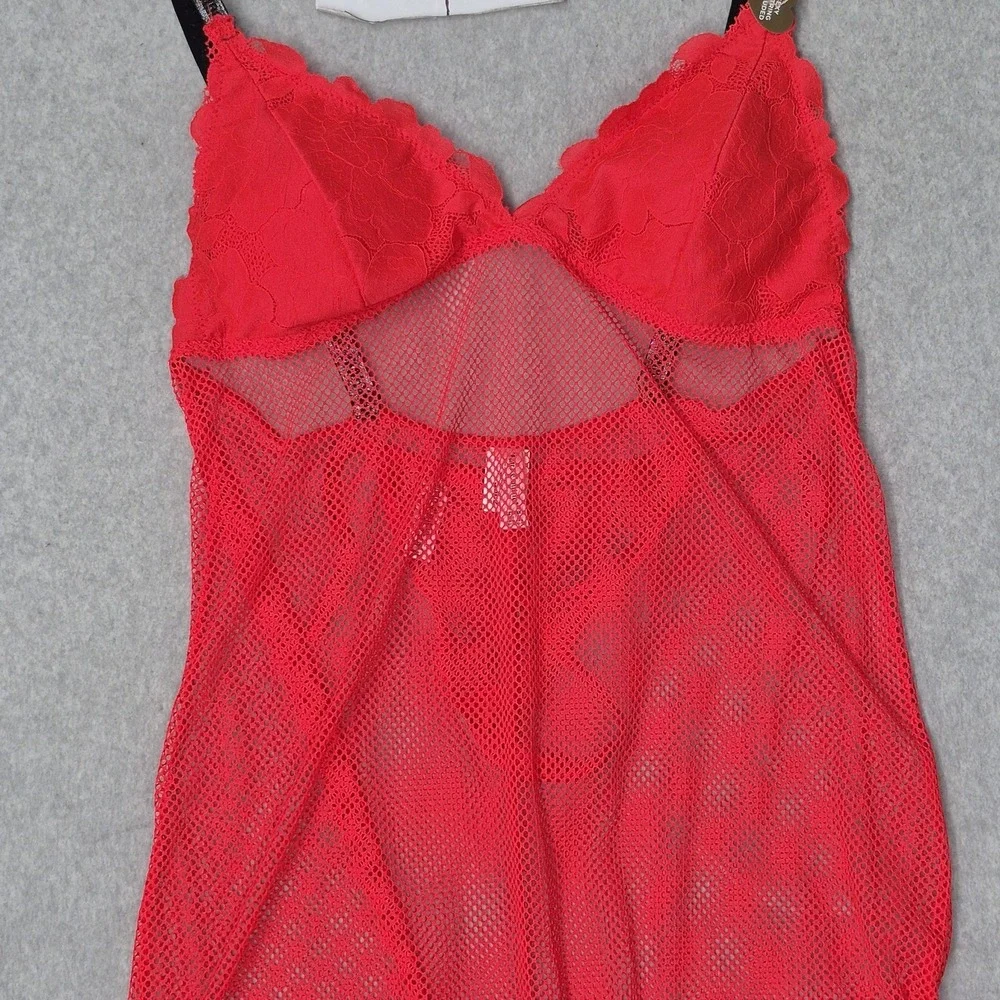 Juicy Couture Women Sleepwear 1X Red Floral Intimates Wireless Lace Mesh Bra